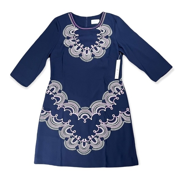 NWT Eliza J Navy and Purple Embroidered Shift Dress sz 10 - Picture 3 of 15